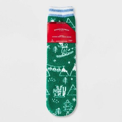 Women's Santa Ski Scene Cozy Crew Socks with Gift Card Holder - Wondershop™ Green/White 4-10 | Target