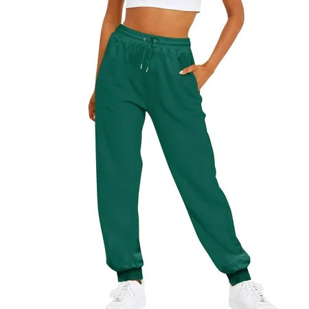 GZWYHT Sweatpants Women Joggers for Women Ladies Solid Color Drawstring Elastic Waist Casual Loose Foot Fleece Sweatpants Pants for Women Baggy Pants Loose Pants Green S | Walmart (US)