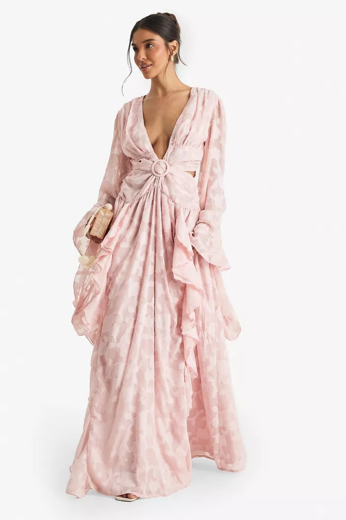 Textured Split Cut Out Maxi Dress | boohoo (US & Canada)