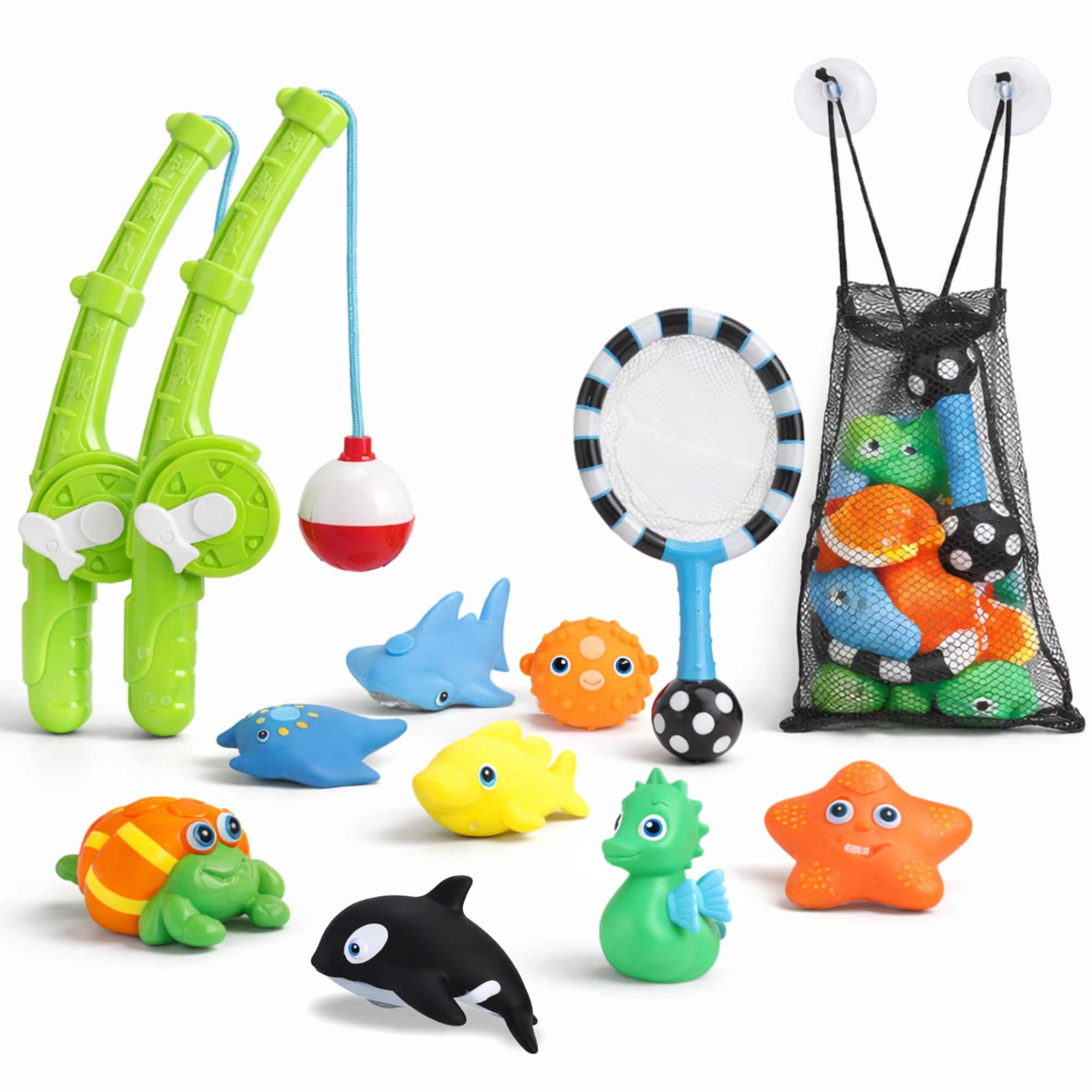 Magnetic Toddler Bath Toys - Kids Fishing Pool Game Set of 2 Fishing Poles, 8 Rubber Sea Animals,... | Amazon (US)