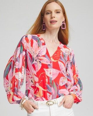 Floral Pleated Sleeve Blouse | Chico's