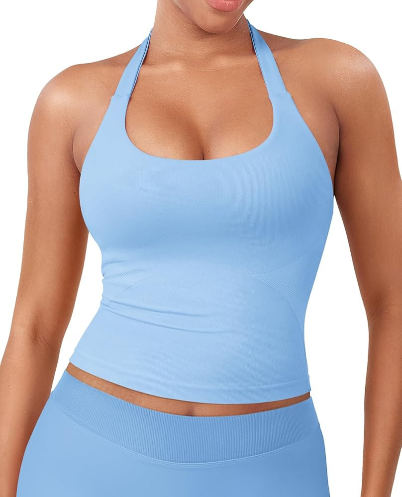 YEOREO SoftHue Women's Impact Halter Tank Top Longline Backless Scoop Neck Built-in Bra Sports Wo... | Amazon (US)