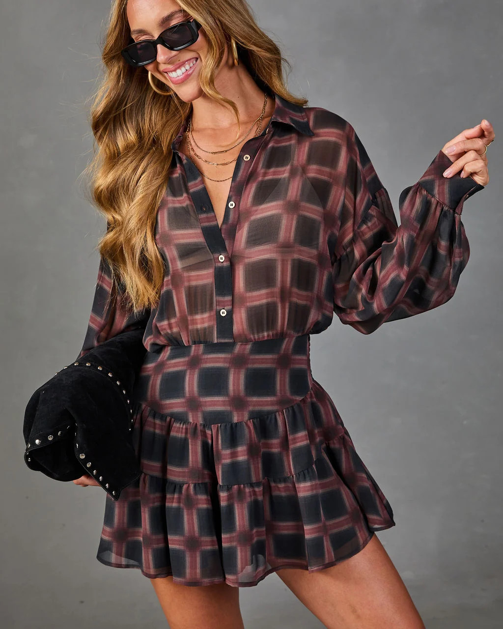 Prep Season Plaid Chiffon Romper Black Multi / XS | VICI