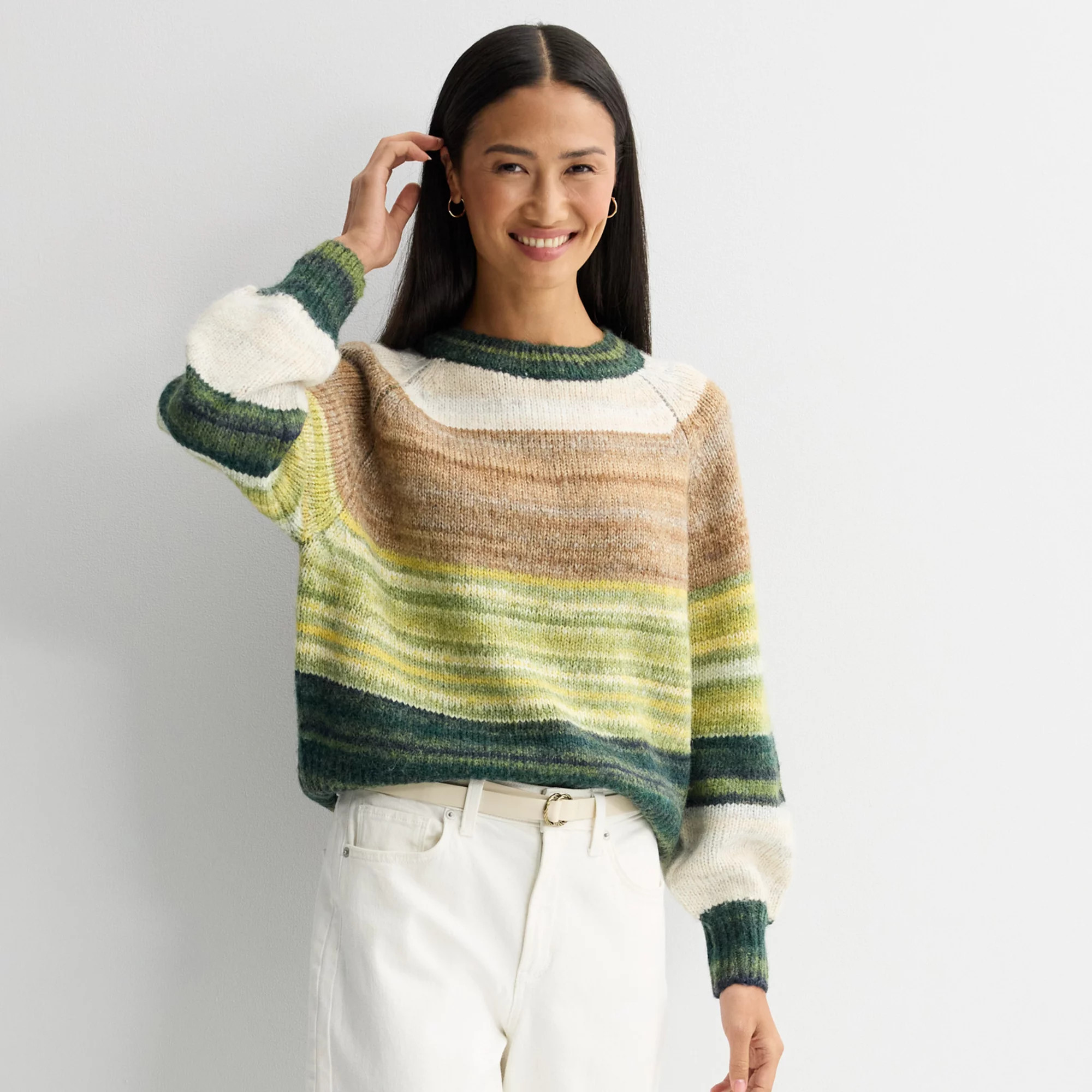 Women's Farmers Market Long Sleeve Pullover Sweater, Size: Medium, Ombre Greens | Kohl's