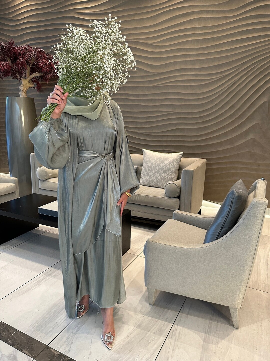 Beautiful Elegant 5 Piece Abaya With Scarf Organza Material. - Etsy UK | Etsy (UK)