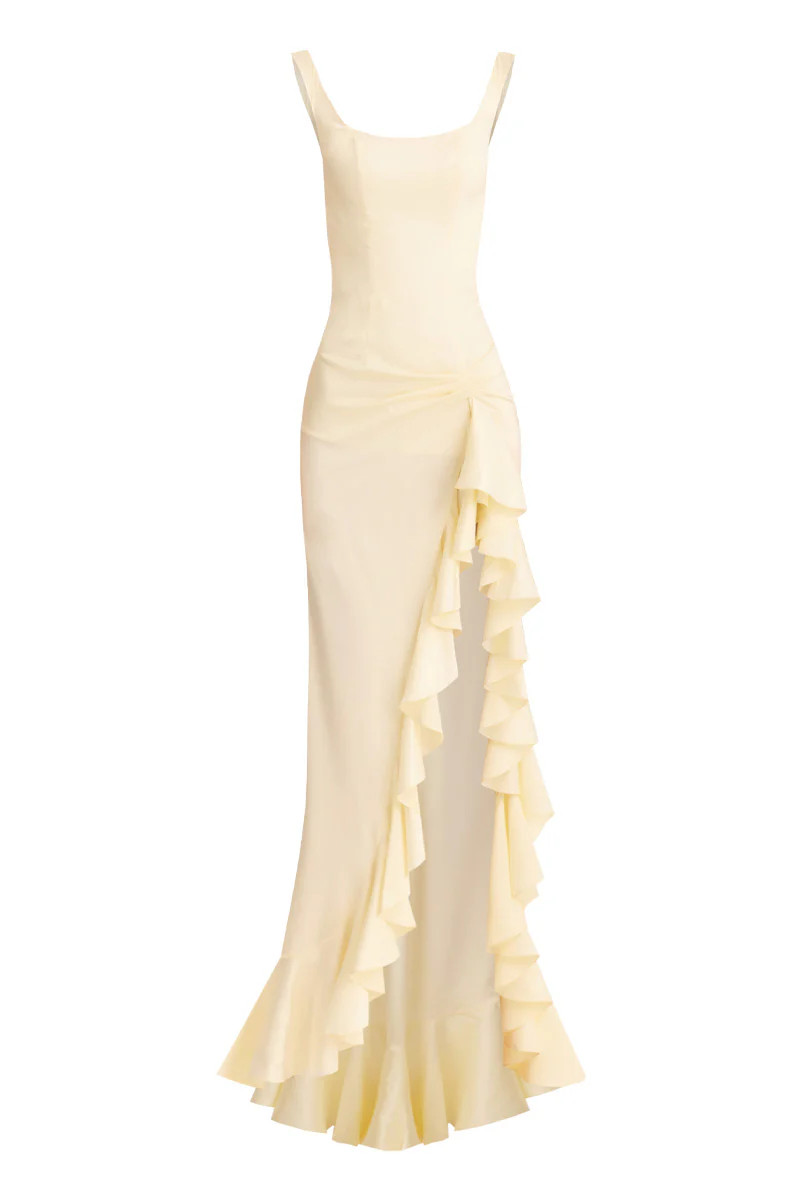 RUFFLE SLIT YELLOW MAXI DRESS | Stolen Stores | CULT MIA | CULT MIA UK LTD