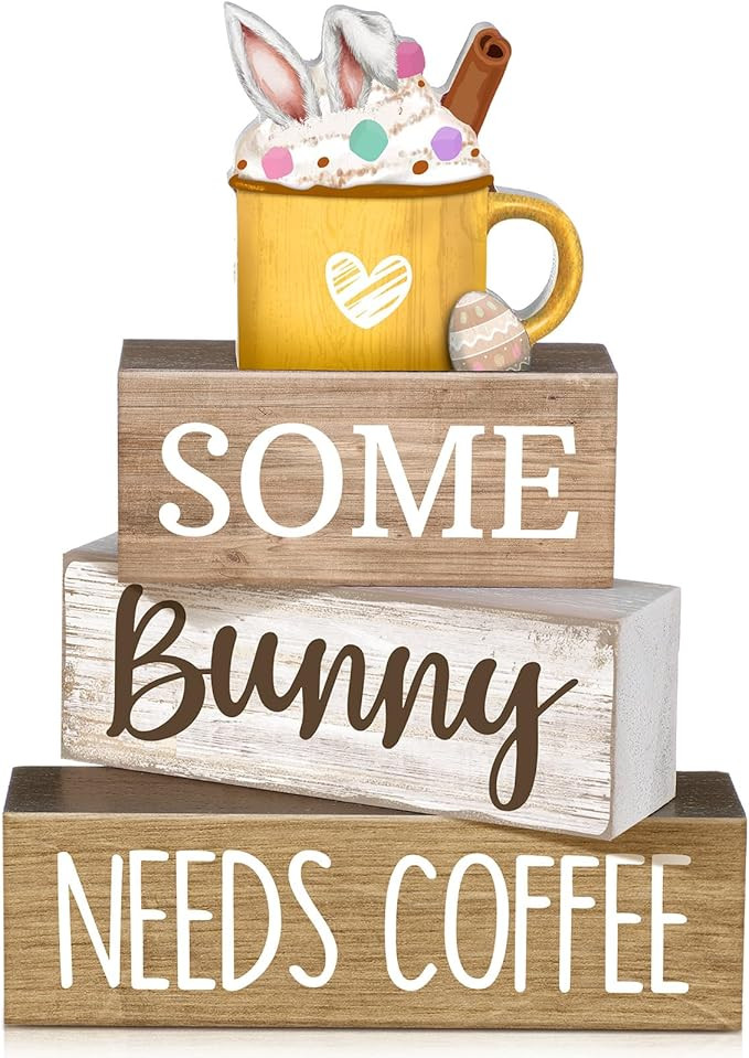 4 Pcs Easter Table Decorations Wooden Coffee Bunny Tiered Tray Decor Happy Easter Centerpiece for... | Amazon (US)