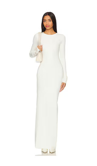 Eterne Long Sleeve Crewneck Maxi Dress in Cream. - size L | Revolve Clothing (Global)