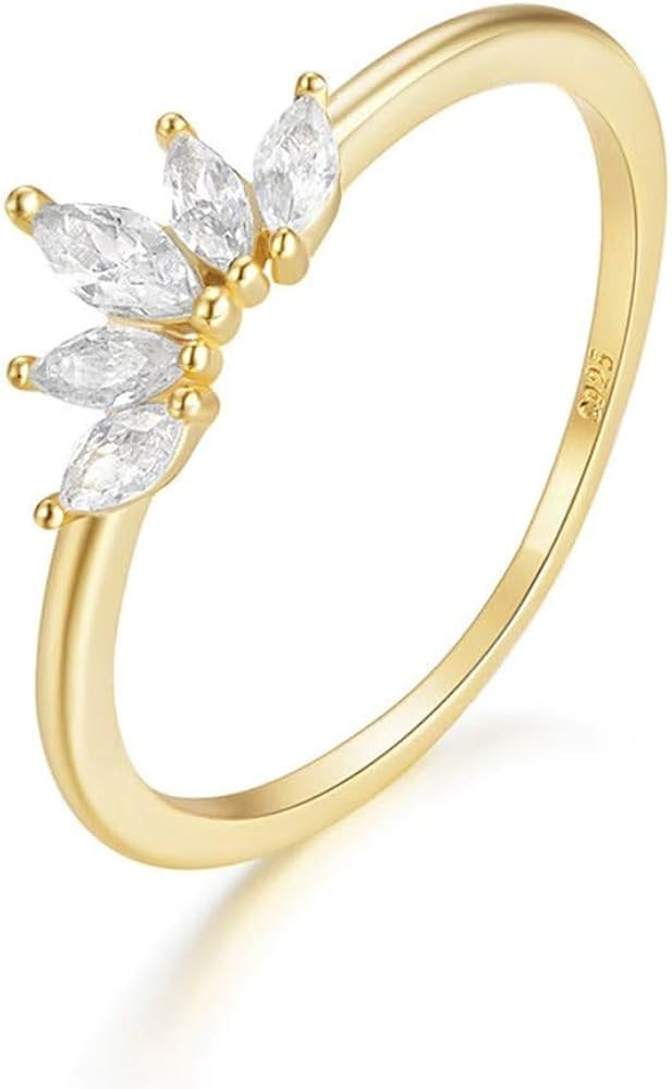 Wedding Bands for Women Stackable Cubic Zirconia Plumeria Flower Engagement Rings for Her | Amazon (US)