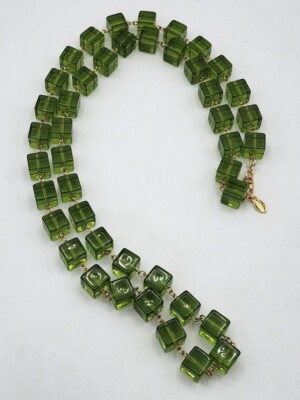 Vtg KJL Transluscent Green Cube Lucite Necklace 35" Long Chain Modern Style | eBay US