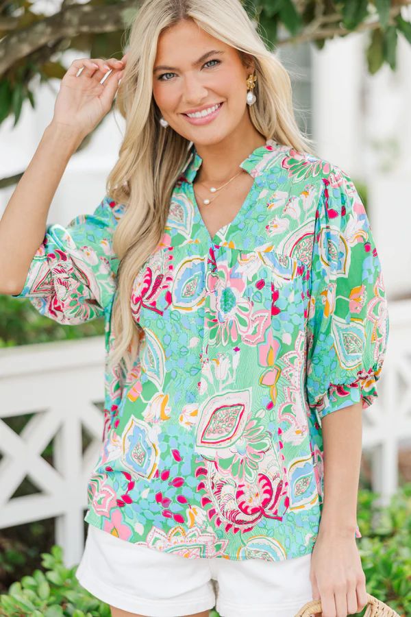 Work It Out Mint Green Floral Blouse | The Mint Julep Boutique