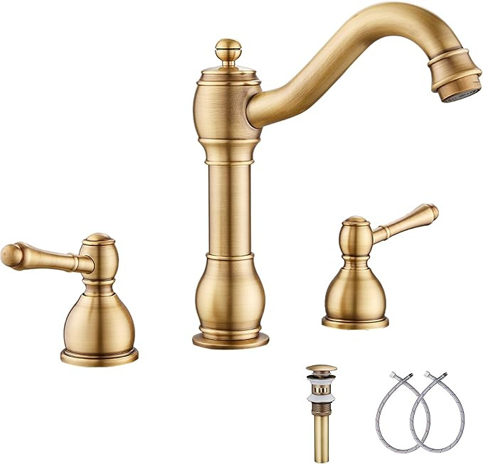 GGStudy 2 Handles 3 Holes Faucet Widespread Bathroom Sink Faucet Basin Tap Mixer Supply Hose Incl... | Amazon (US)