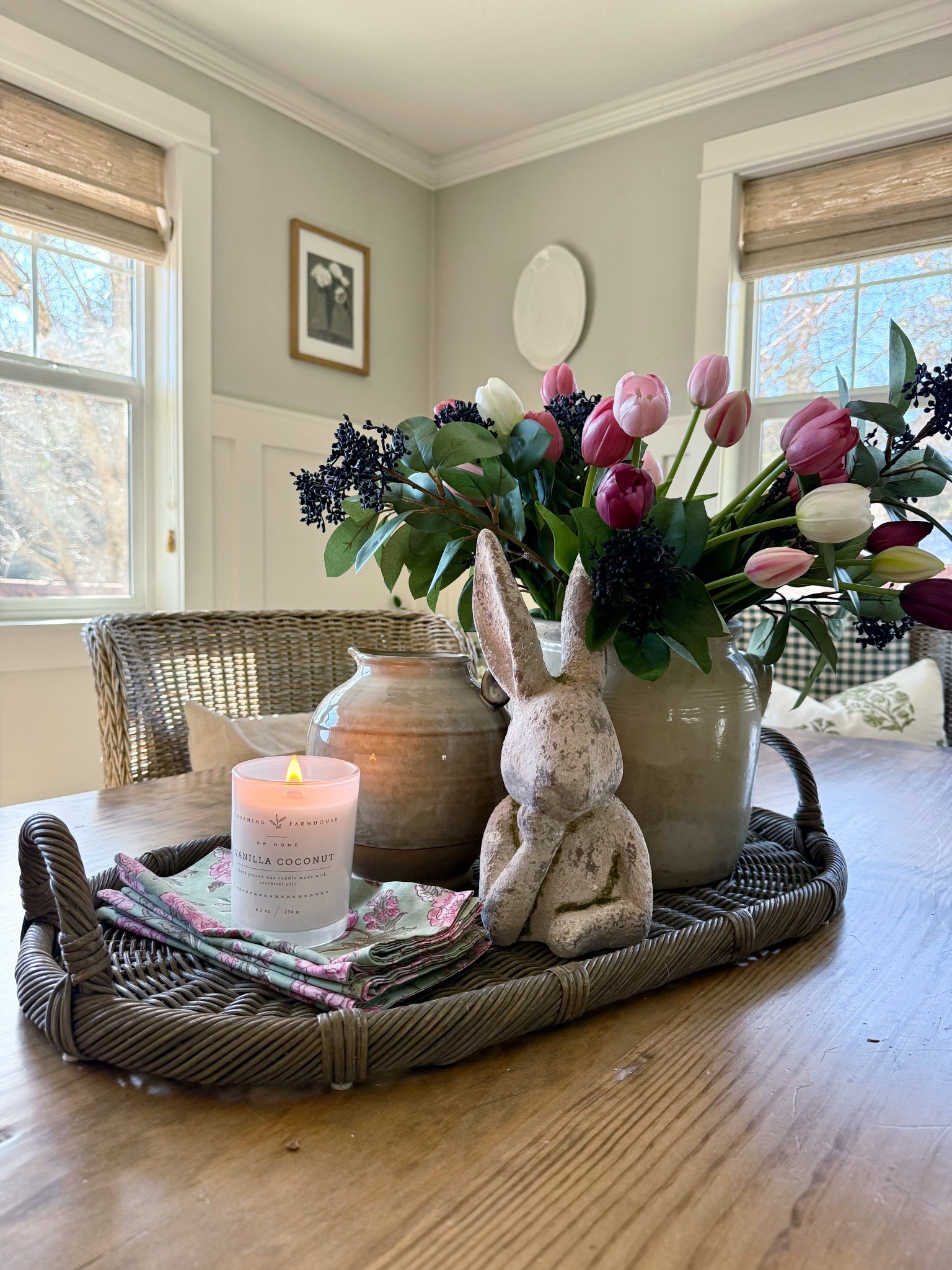🌷The tulips that made me do a double take.
Honestly — I’ve never seen faux florals this realistic. These beauties come in the most gorgeous bundle, and the quality is made to last season after season. I nestled them into an antique French confit pot, and just like that, the whole vibe shifted. ✨
A soft bunny, beautiful cloth napkins, a flickering spring candle finished the look — and this centerpiece was born. 🕯️🐰
This is the kind of table you linger at. The kind of corner that just feels like spring.
Simple pieces. Intentional styling. A little bit of magic. 🌸
💛 Save this for your spring inspo board

#LTKSpringSale #LTKHome #LTKSeasonal