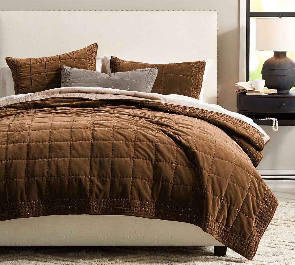 Velvet Handcrafted Box Stitch Quilted Sham | Pottery Barn (US)
