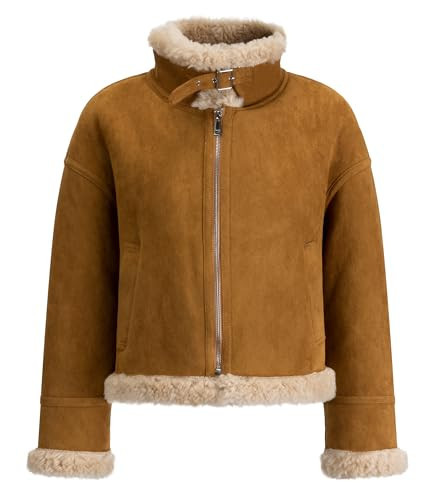 FLAVOR Womens Wool Shearling Bomber Faux Leather Jacket Warm Winter Faux Fur Coat Brown (Brown, M) | Amazon (US)