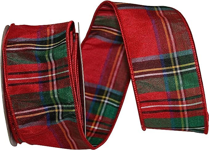 Reliant Ribbon Alford Plaid Wired Edge Ribbon, 2-1/2 Inch X 10 Yards, Red | Amazon (US)