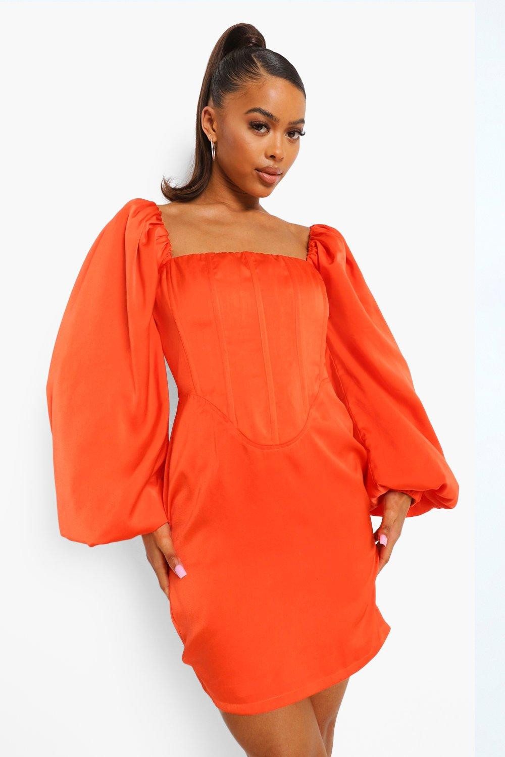 Corset Detail Puff Sleeve Mini Dress | Boohoo.com (UK & IE)