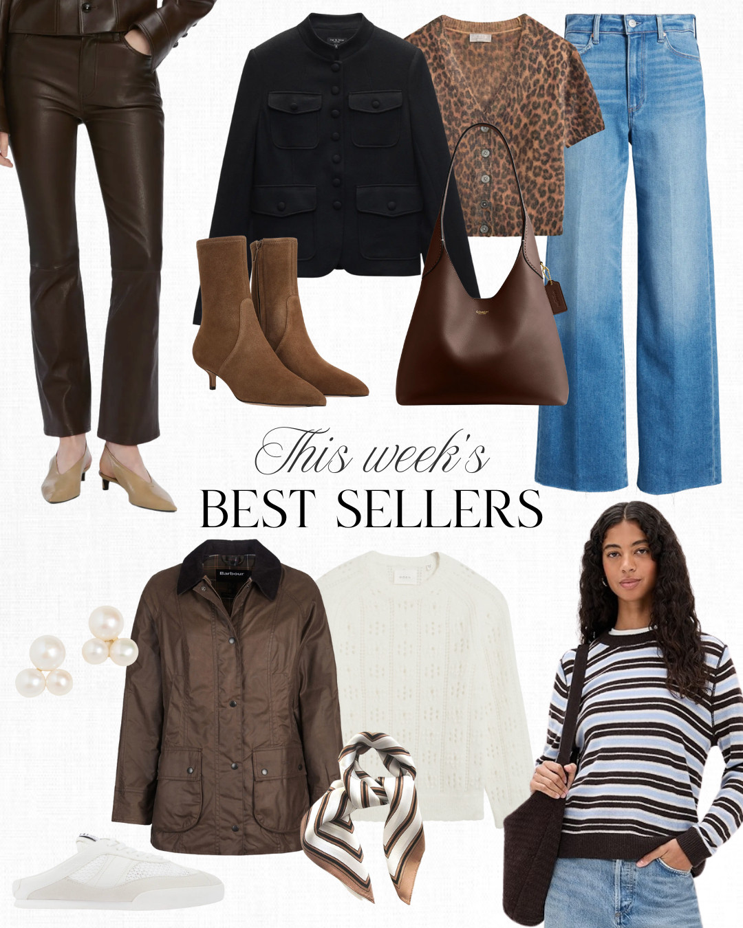 This week's best sellers has one of my favorite color palettes for fall: blue, ivory and brown! This Reformation sweater is going fast (found a similar one from Mango linked too), and I'm loving this new Rag & Bone sweater blazer (I take my usual 4). These brown leather Frame pants are a good one and I love them pair with these new Chloe sneaker mules I just got! 

 

#LTKSeasonal #LTKOver40 #LTKStyleTip