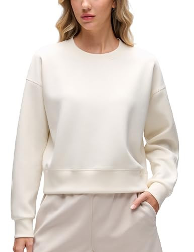 CRZ YOGA SoftAura Pullover Sweatshirt for Women - Crewneck Workout Casual Basic Fall Sweat Shirts White Apricot X-Large | Amazon (US)