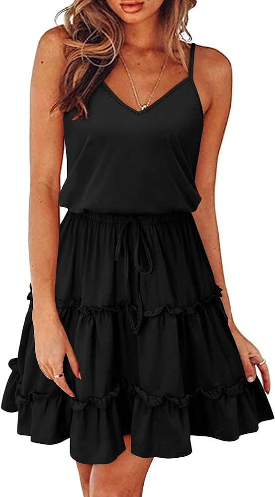 Newshows Women's Summer Spaghetti Strap Dress Sleeveless V Neck Casual Sundress | Amazon (US)