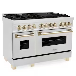 ZLINE Kitchen and Bath Autograph Edition 48 in. 7 Burner Double Oven Dual Fuel Range in Fingerpri... | The Home Depot