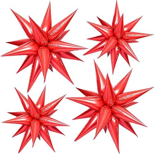 12 Point Star Balloons - 50pcs Red Explosion Star Foil Balloons, 3D Starburst Cone Mylar Balloons... | Amazon (US)