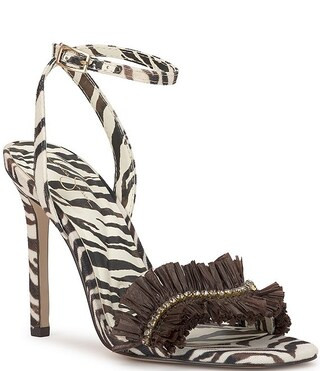 Omiena Raffia Fringe Embellished Zebra Print Dress Sandals | Dillard's