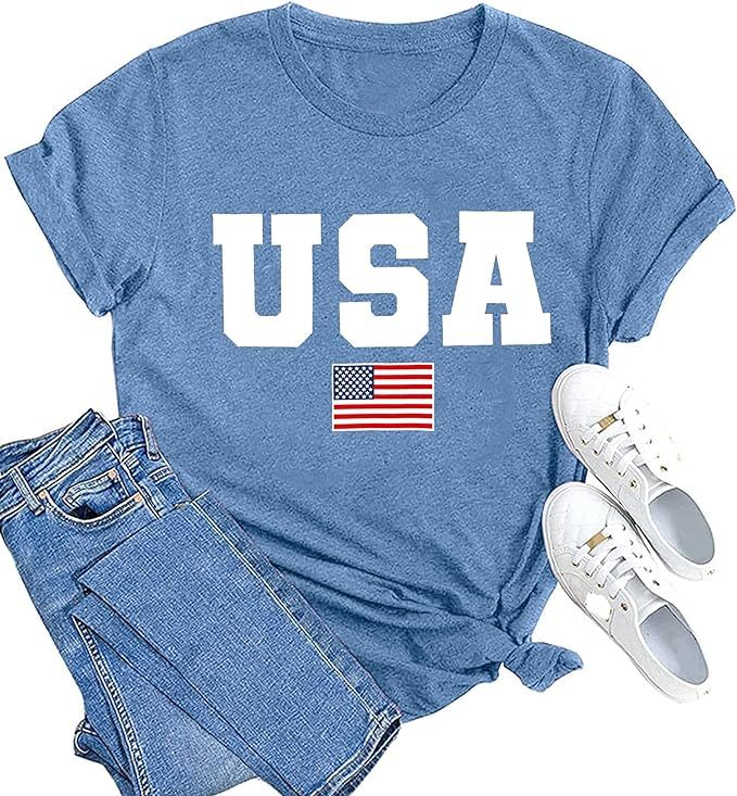 MAIHUN American Flag Shirts for Women 4th of July T-Shirt USA Print Patriotic Shirt Stars and Str... | Amazon (US)