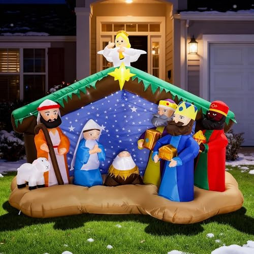 8 FT Christmas Inflatables Nativity Scene Outdoor Decorations, Christmas Blow Up Yard Decorations Nativity Sets for Garden Lawn Xmas Decor | Amazon (US)