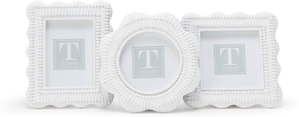 Two's Company Scallop White Rattan Weave Frames, Resin, Set of 3 | Amazon (US)