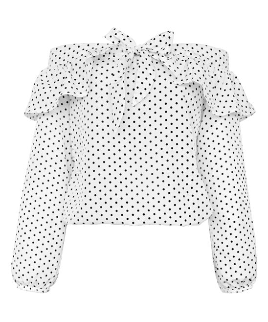Yokodea Women's Blouses White - White Polka Dot Ruffle Off-the-Shoulder Top - Women | Zulily