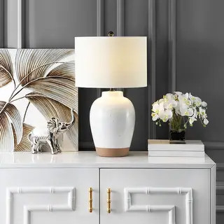 SAFAVIEH Lighting Portcia 27-inch Speckled Ivory LED Table Lamp - 16" W x 16" L x 27.5" H | Bed Bath & Beyond