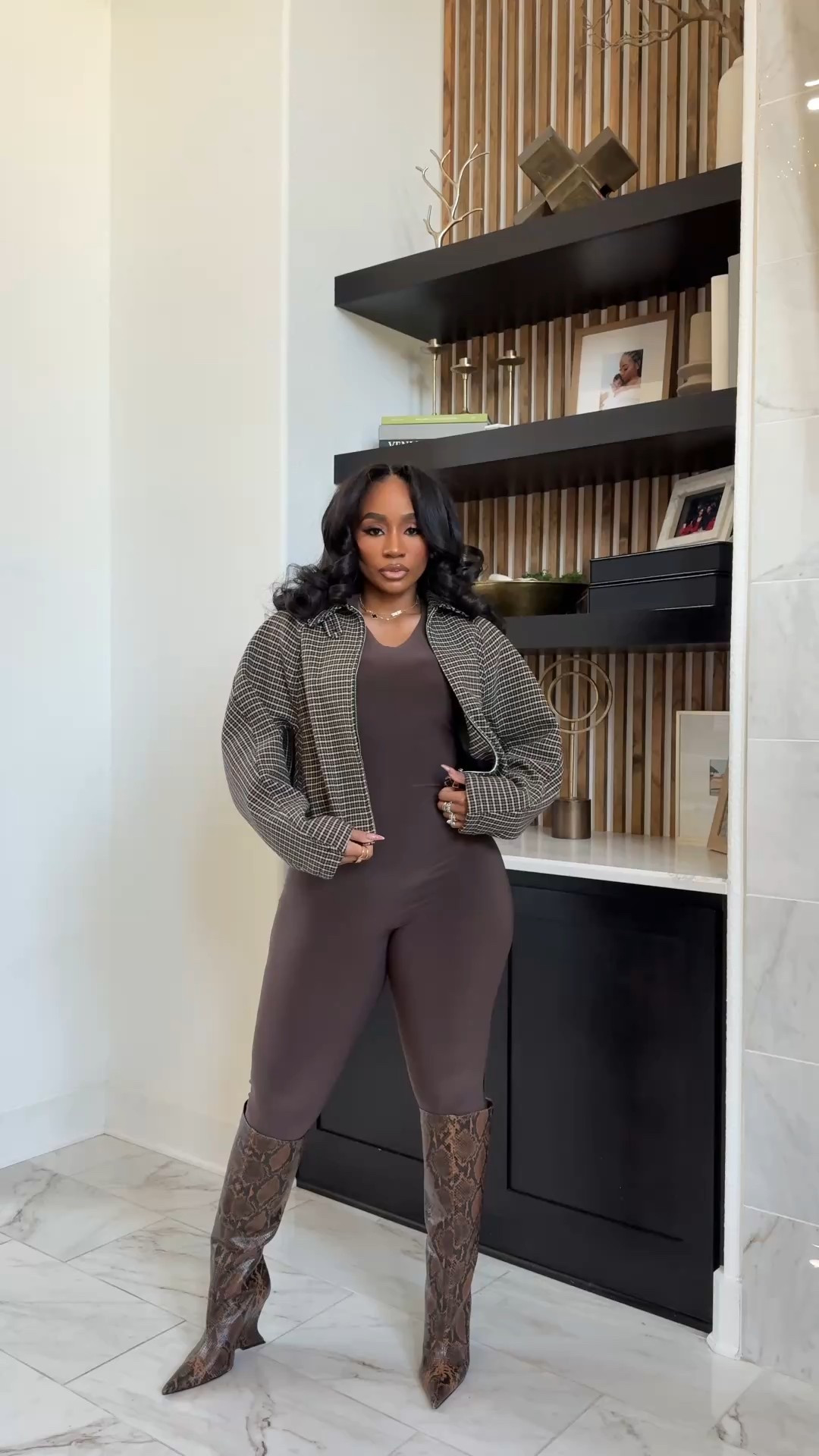 Pair your catsuits with a jacket to give it a warm look! Houndstooth bomber jacket is lightweight but warm! 

#LTKootd #LTKMidsize #LTKFindsUnder100