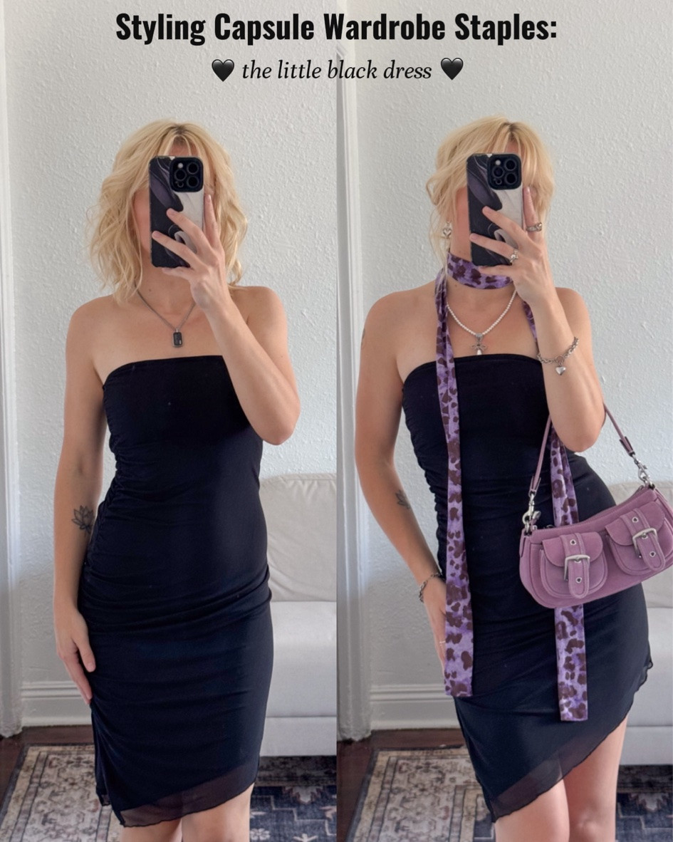 hiii! here is how i styled my favorite little black dress for a date night! 🖤 i thought it would be cute to add a pop of color this time, so i used my purple suede shoulder bag from coach! to compliment the bag, i wore my thin purple leopard print scarf! then i just added some more jewelry & my favorite mary jane heels 🖤 #wardrobeessentials #capsulewardrobe #littleblackdress

#LTKootd