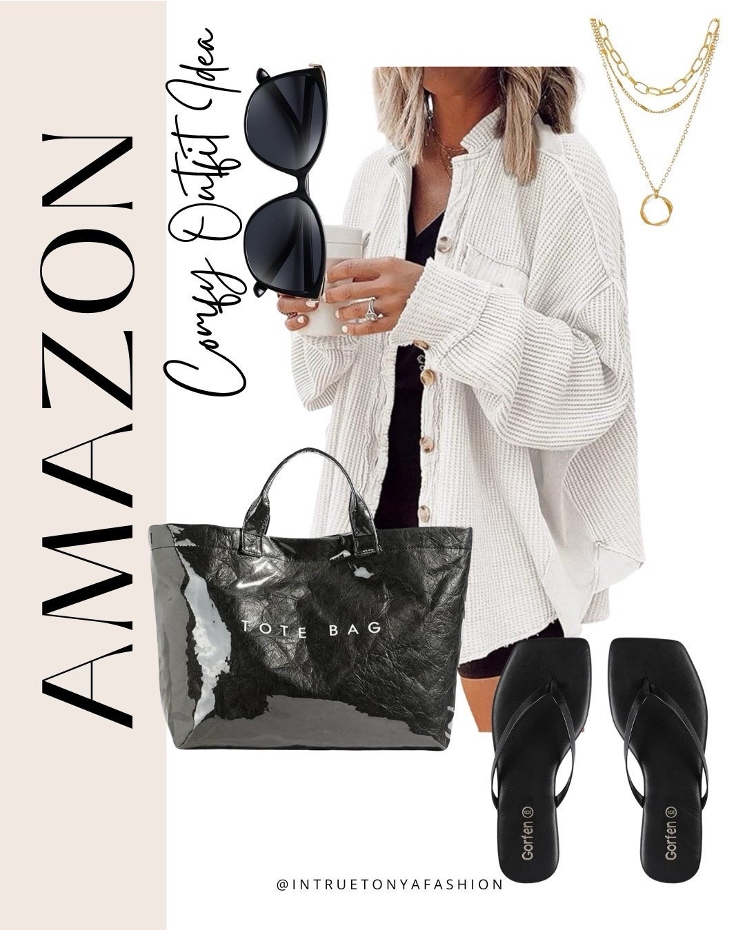 White waffle knit button down shirt, biker shorts, black tote bag and black sandals 



Amazon outfits, summer outfit inspo, outfit ideas, casual outfits amazon, amazon outfits every day, spring outfits 2026, summer outfits




#LTKPetite #LTKootd #LTKSaleAlert