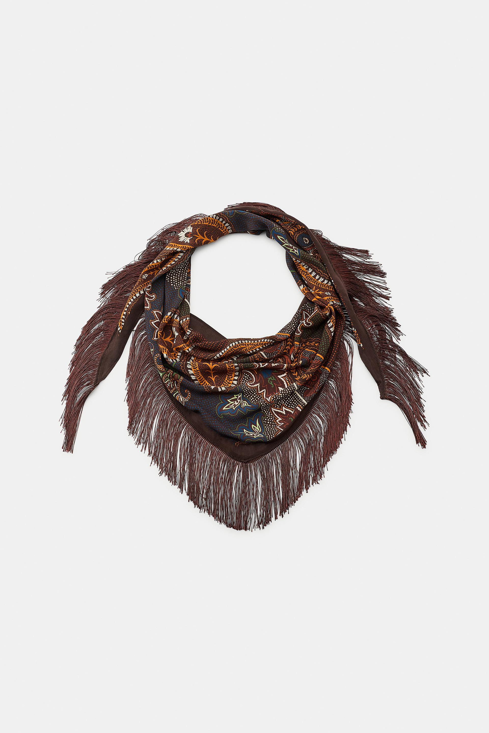 PAISLEY PRINT FRINGED SCARF - Brown - M | Zara US