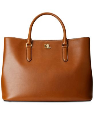 Lauren Ralph Lauren Full-Grain Leather Large Marcy Satchel Bag - Macy's | Macy's