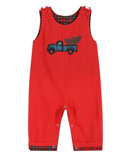 love this productRed Christmas Tree & Truck Smocked Overalls - Infant & Toddler | Zulily