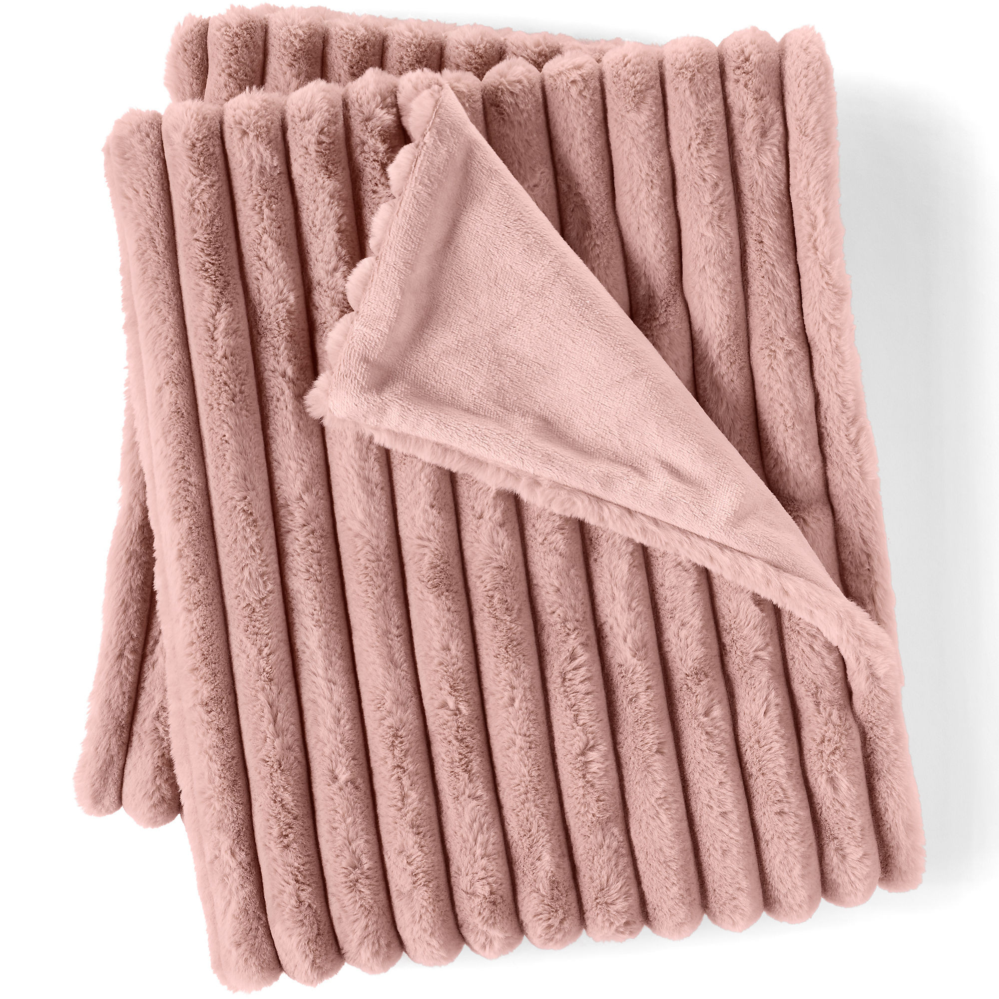 Channel Stitch Faux Fur Throw Blanket | Lands' End (US)