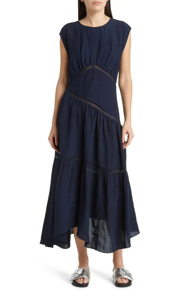 Lace Inset Handkerchief Hem Linen Blend Midi Dress | Nordstrom