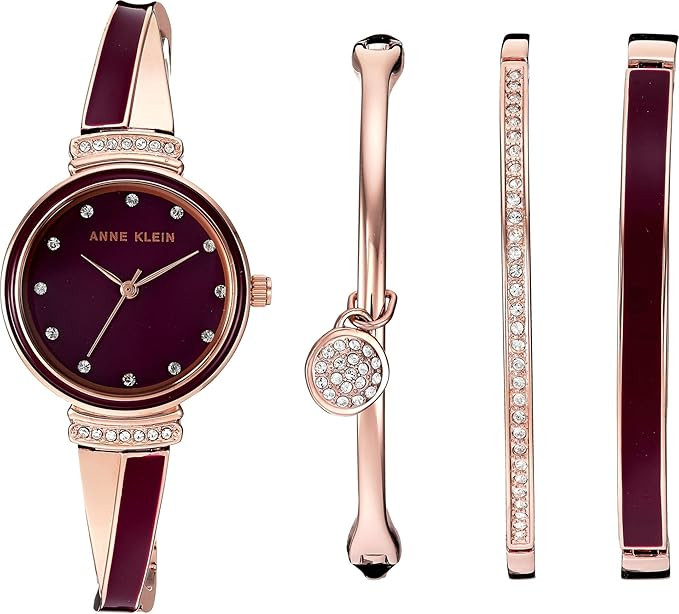 Anne Klein Women's AK/2716RBST Premium Crystal Accented Rose Gold-Tone and Burgundy Watch and Ban... | Amazon (US)