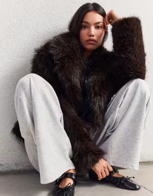 Bershka Faux fur jacket in brown | ASOS | ASOS (Global)