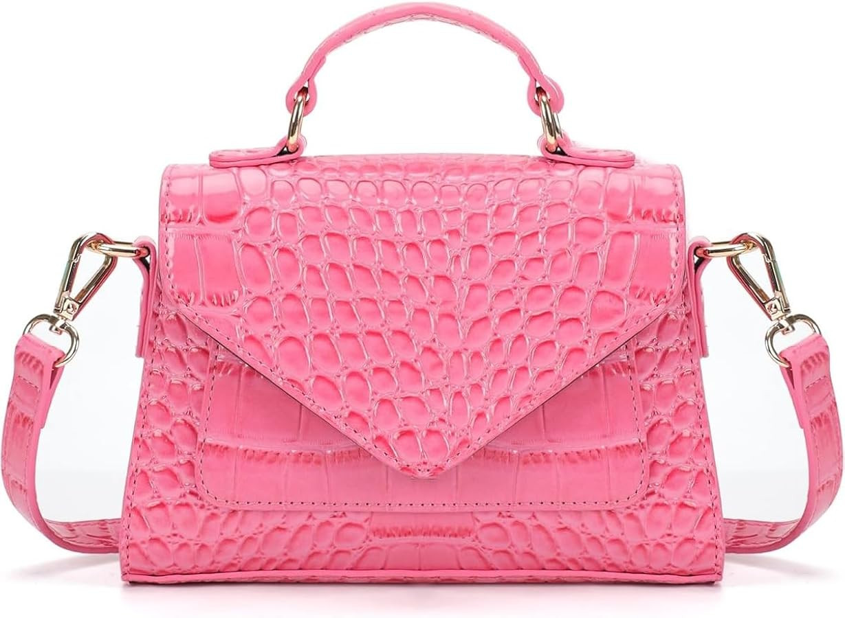 Small Crocodile Crossbody Bag, Genuine Leather Trendy Phone Purse with Top Handle for Women | Amazon (US)
