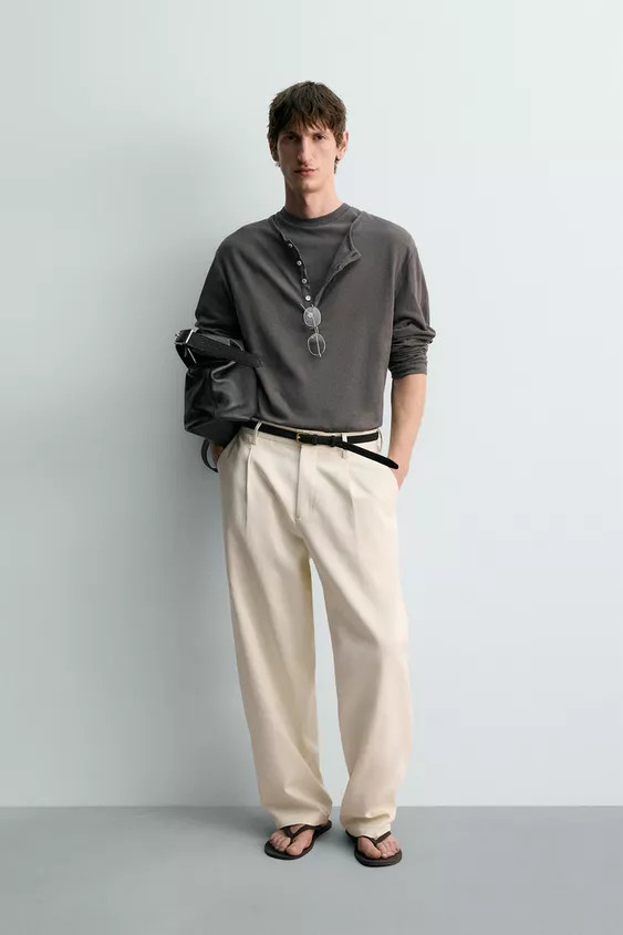 COTTON LINEN BLEND HENLEY COLLAR T-SHIRT LIMITED EDITION | Zara US