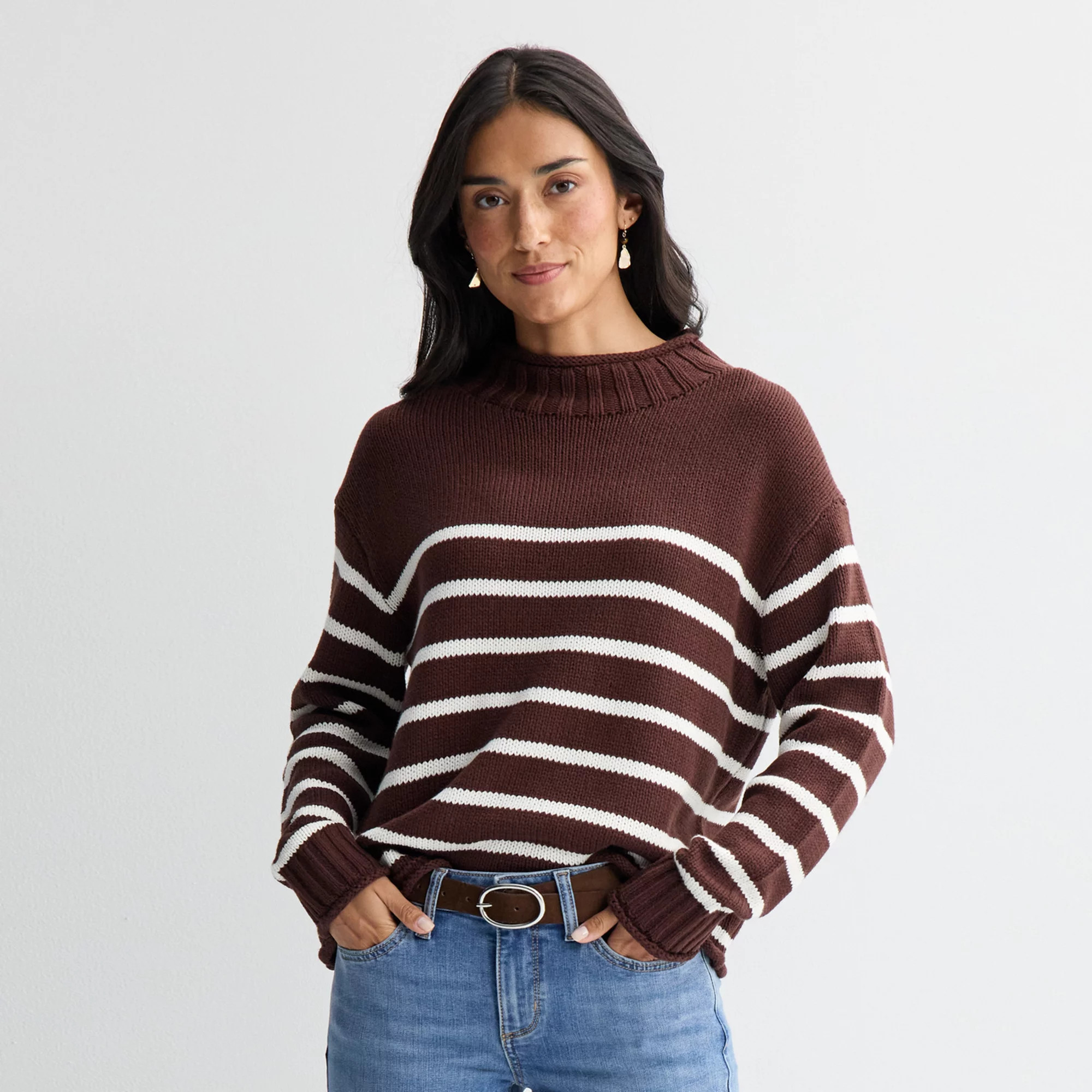 Women's Sonoma Goods For Life® Rollneck Pullover Sweater, Size: Large, Blue Stripe | Kohl's
