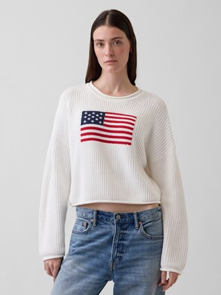 100% Cotton Oversized Americana Crop Sweater | Gap (US)