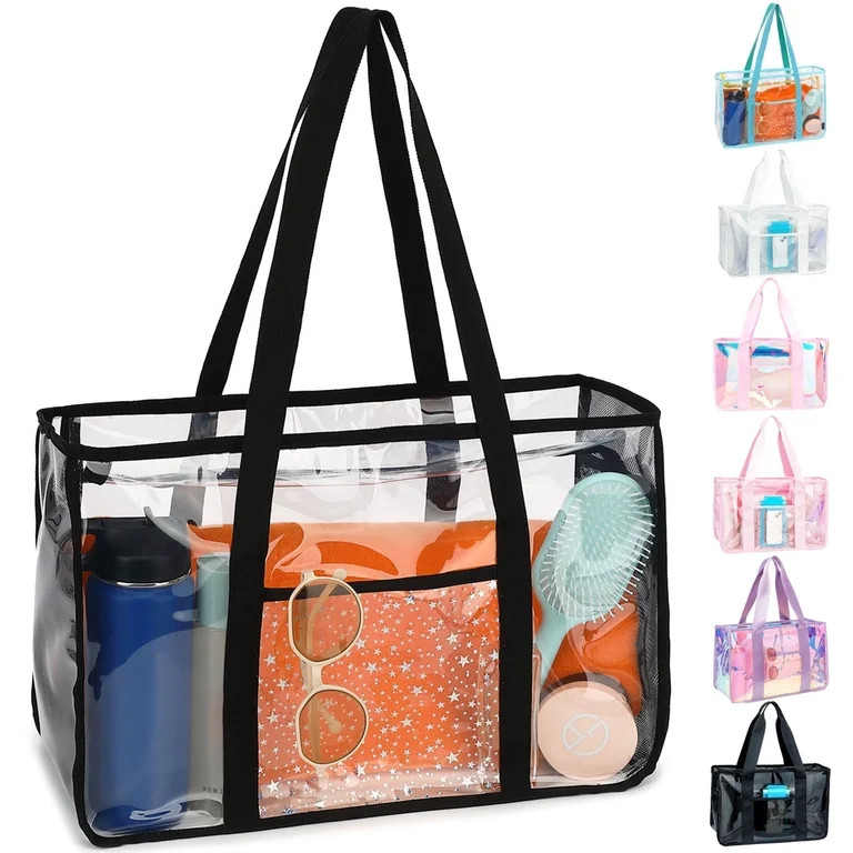 Large Clear Beach Bag , Plastic Beach Tote for Women & Girls,Pool Tote Bag With Zipper Closure, W... | Walmart (US)