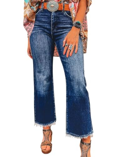 Astylish Womens High Waisted Jeans Stretchy Flared Straight Leg Loose Trendy Raw Hem Denim Pants | Amazon (US)