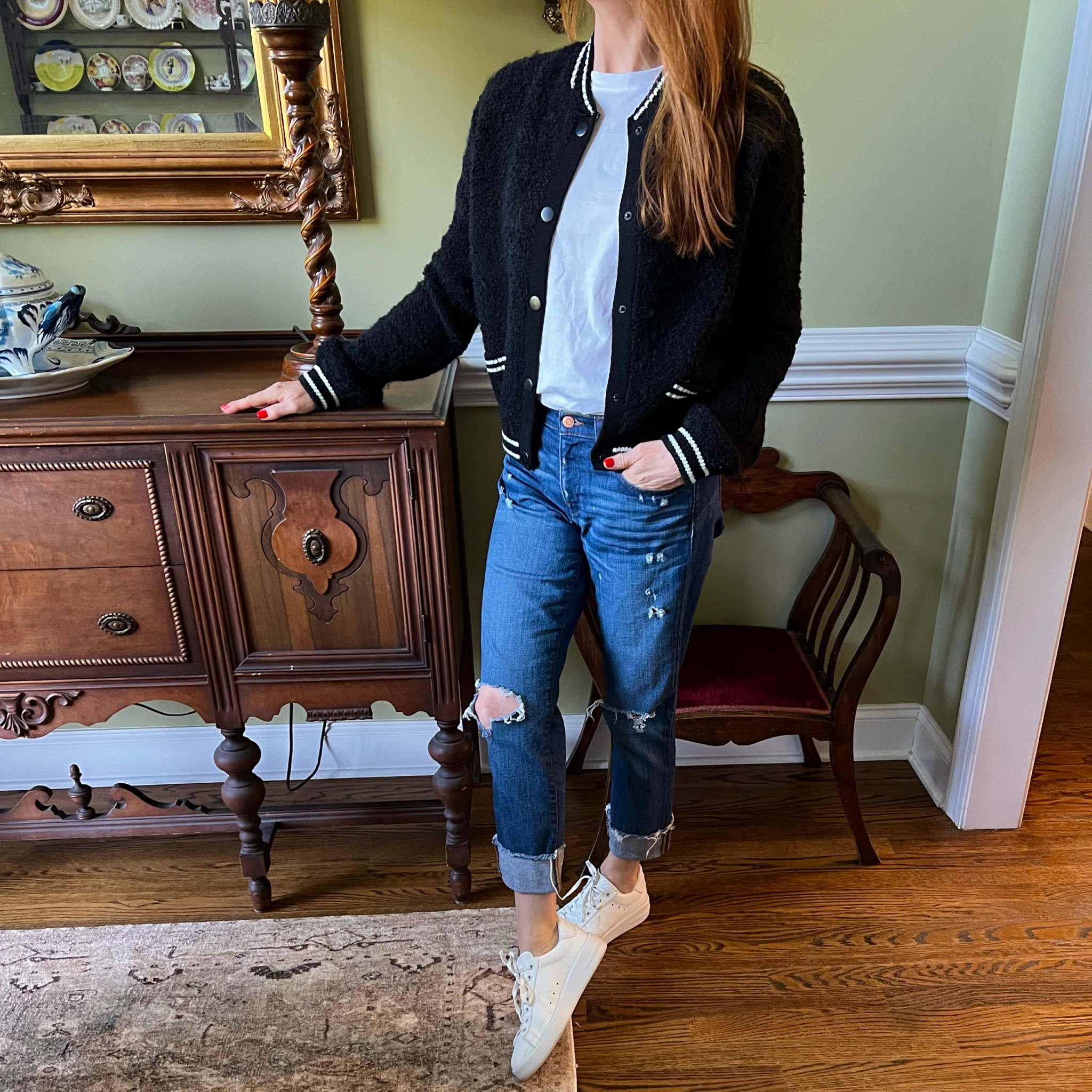 boucle bomber/// #igblogger #preppy #preppystyle #metoday #mystyle #styleinspiration #styleoftheday #stylediaries  #fashionblogger #fashiondiaries #fashionblog #liketkit  #styleover50 #50plusandfabulous #fashionover50 #50plusblogger #instastyle @liketoknow.it #zara #mango #jcrew #goldengoose