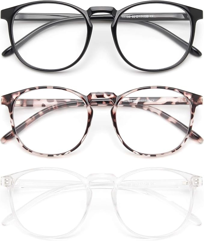 IBOANN 3 Pack Blue Light Blocking Glasses Women/Men, Round Fashion Retro Frame, Vintage Fake Eyeg... | Amazon (US)